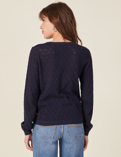 Gilet col en V boutonné bleu marine femme