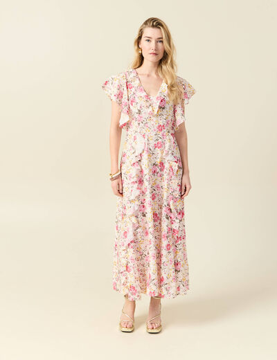 Robe longue évasée blanc femme