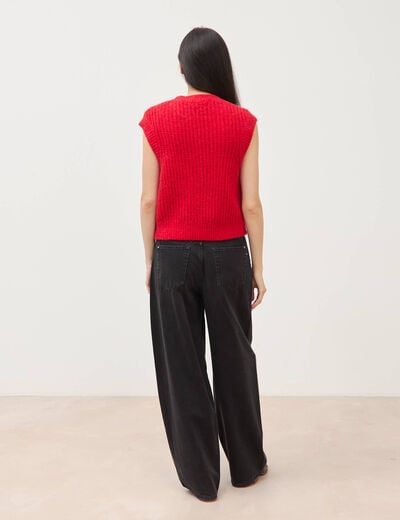 Pull droit sans manches col rond rouge femme