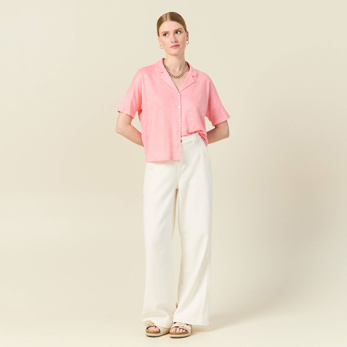 Chemise manches courtes rose femme