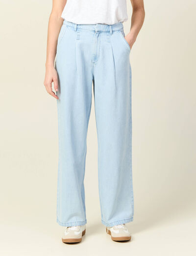 Jeans large à pinces denim bleach femme