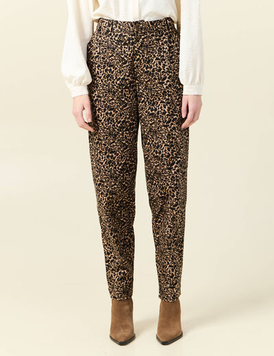 Pantalon slouchy taille haute beige femme