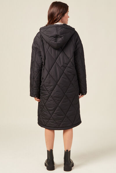 Doudoune longue à capuche noir femme