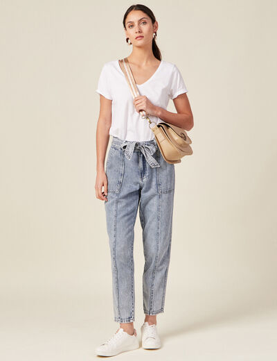 Jeans paperbag ceinturé denim snow bleu femme