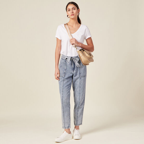 Jeans paperbag ceinturé denim snow bleu femme
