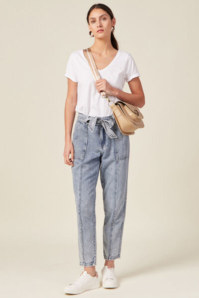 Jeans paperbag ceinturé denim snow bleu femme