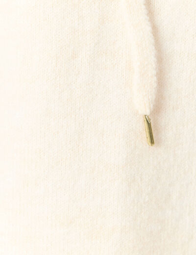 Pull &agrave; capuche zipp&eacute; creme femme