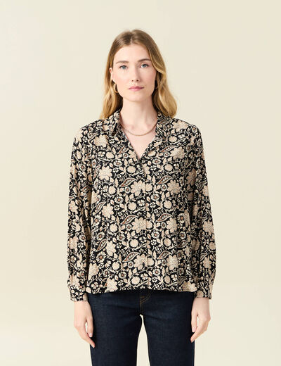 Chemise manches longues fluide noir femme