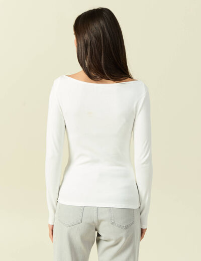 T-shirt ajust&eacute; manches longues ecru femme