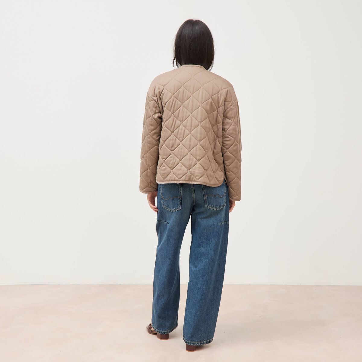 Veste oversize manches longues doubl&eacute;e taupe femme