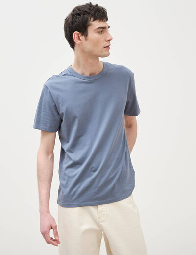 T-shirt en coton manches courtes bleu fonc&eacute; homme