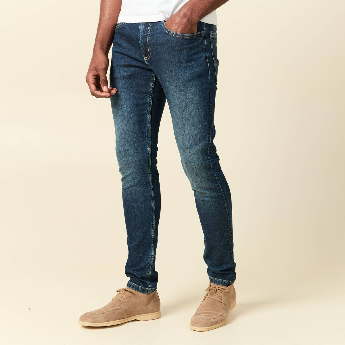 Jeans homme slim effet used denim brut homme