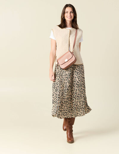 Jupe midi évasée plissée noir femme