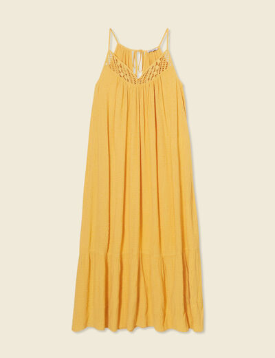 Robe longue évasée fluide jaune femme