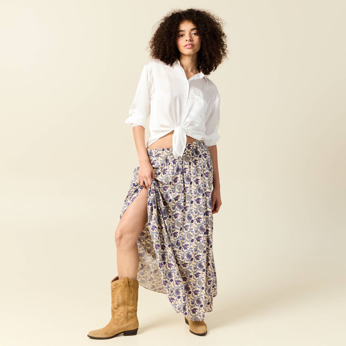 Jupe longue évasée taille standard bleu femme
