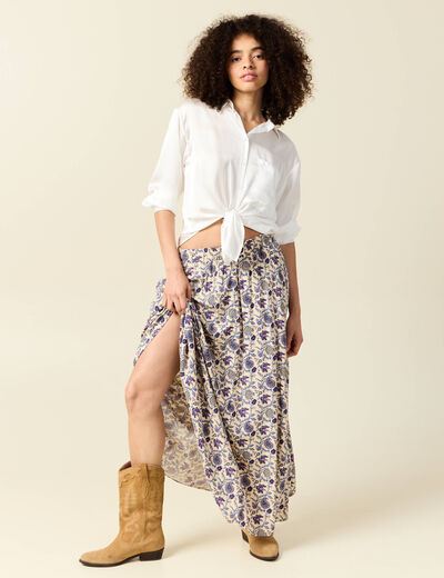 Jupe longue évasée taille standard bleu femme