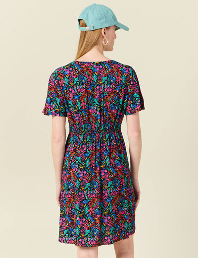 Robe droite fluide col en V noir femme