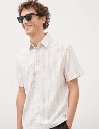 Col en maille coton manches courtes ecru homme