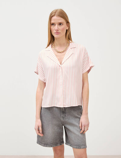 Chemise manches 3/4 rose pastel femme