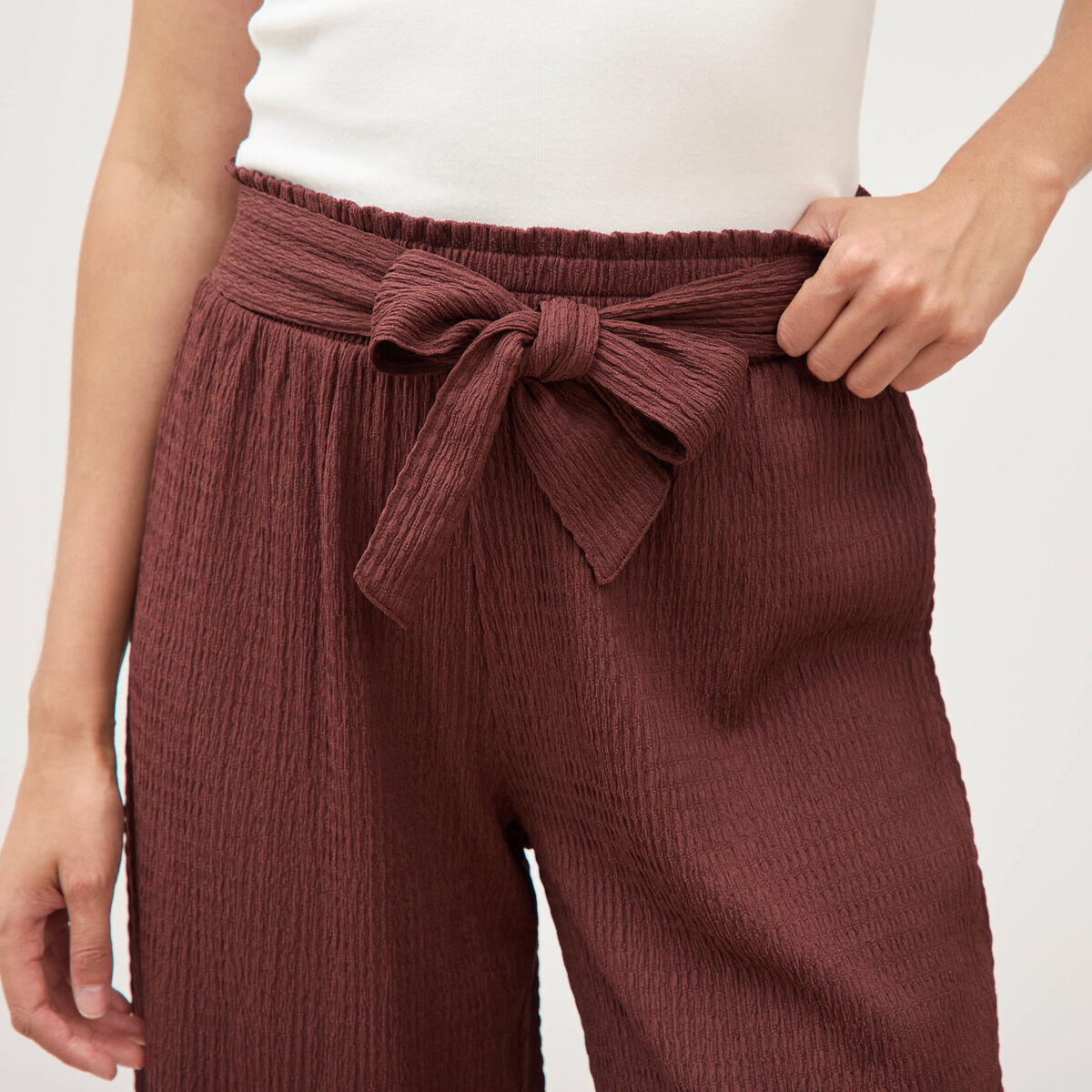Pantalon loose avec ceinture marron cognac femme