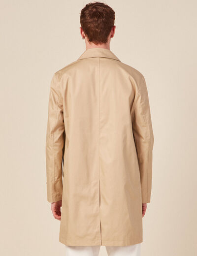 Blouson droit long en coton doubl&eacute; beige homme