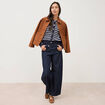 Gilet manches longues col rond en coton bleu marine femme