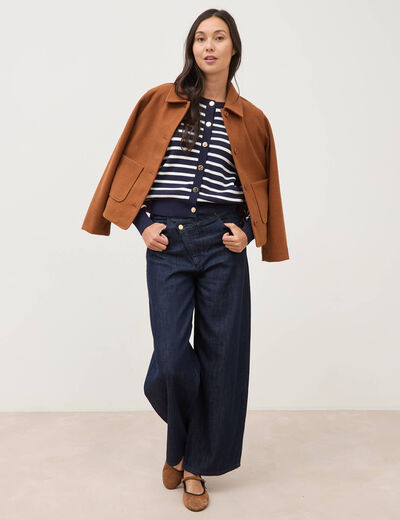Gilet manches longues col rond en coton bleu marine femme