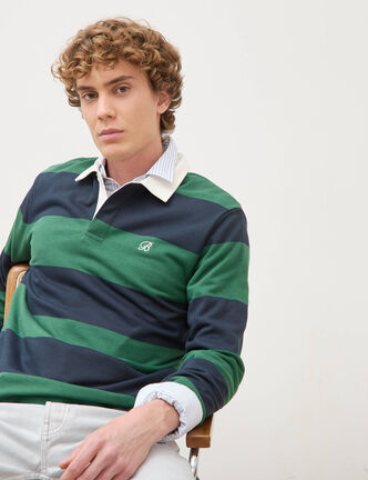 Polo manches longues broderie bleu marine homme