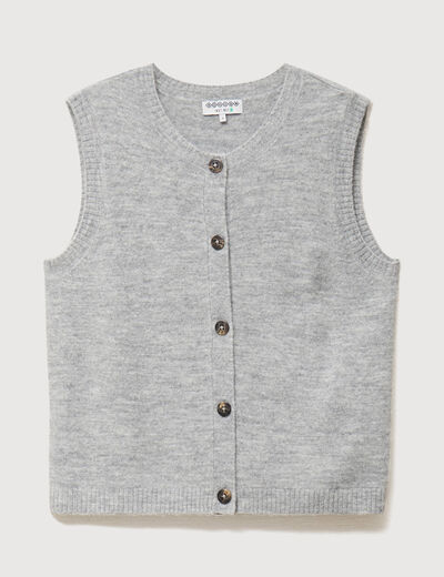 Pull droit court sans manches col rond gris femme