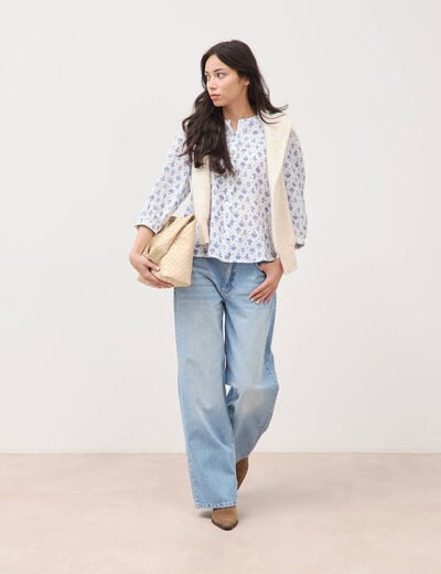 Chemise &agrave; manches longues bleu femme