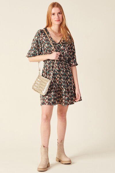 Robe évasée satinée noir femme