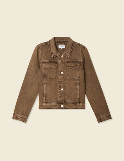 Blouson droit manches longues marron foncé femme