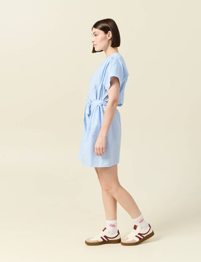 Robe droite ceinturée bleu femme