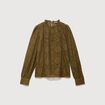 Blouse cintr&eacute;e dentelle manches longues vert olive femme