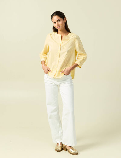 Chemise en coton manches 3/4 jaune clair femme