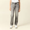Jeans straight taille haute 7/8ème denim gris clair femme