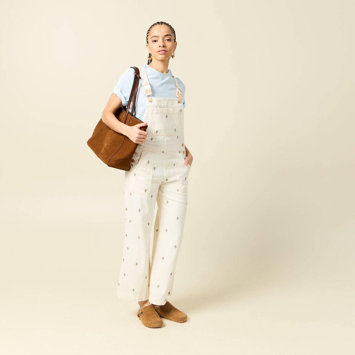 Salopette en jeans &agrave; fines bretelles denim blanc femme