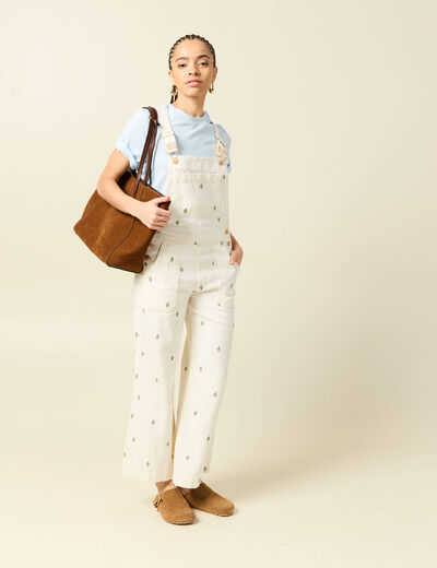 Salopette en jeans &agrave; fines bretelles denim blanc femme