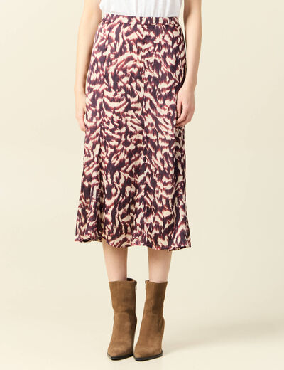 Jupe midi évasée fluide marron femme