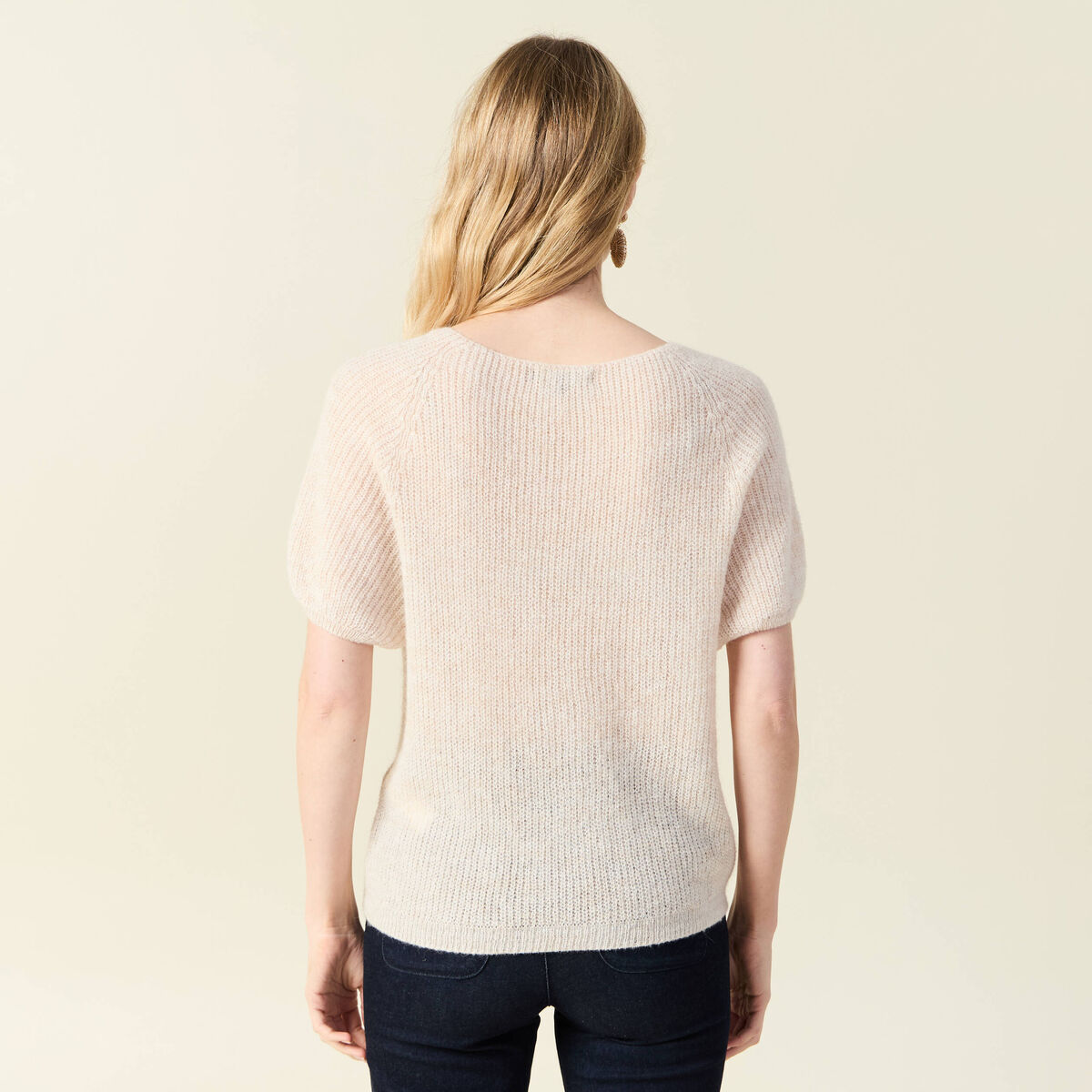 Pull manches courtes fabriqu&eacute; en France creme femme