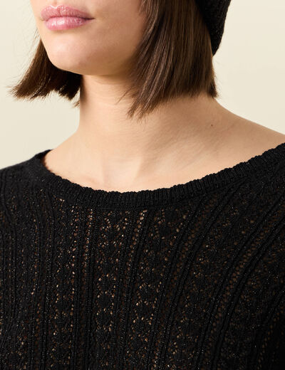 Pull manches longues ajouré noir femme