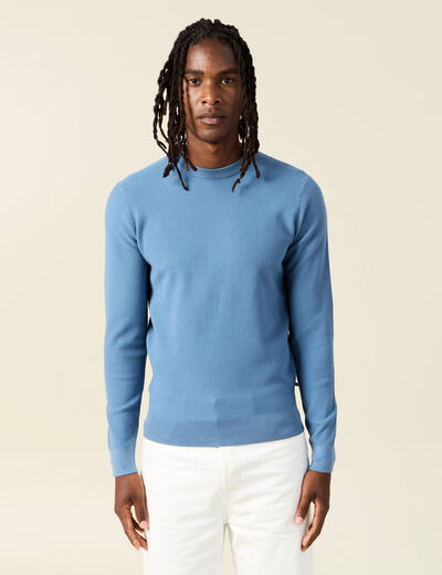 Pull fin col rond manches longues bleu gris homme