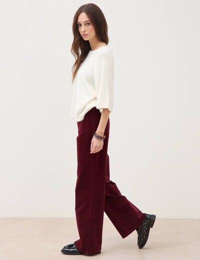 Pantalon flare taille haute en velours bordeaux femme