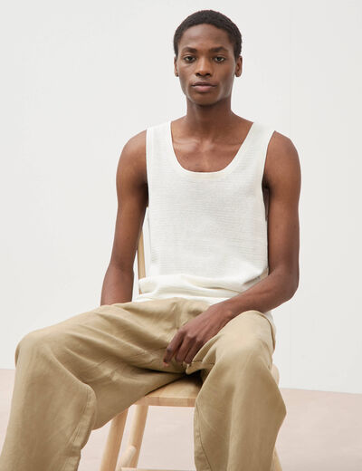 D&eacute;bardeur col rond en coton ecru homme