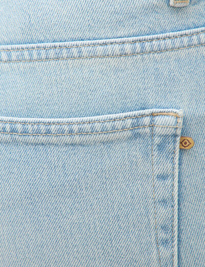 Jeans wide leg taille bascul&eacute;e bleu femme