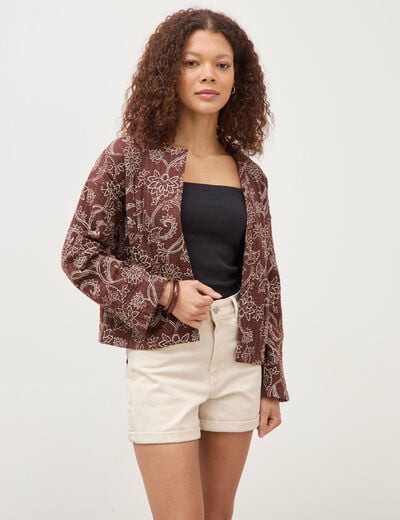 Gilet matelass&eacute; col rond marron femme