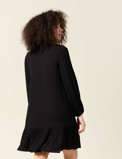 Robe évasée broderie noir femme