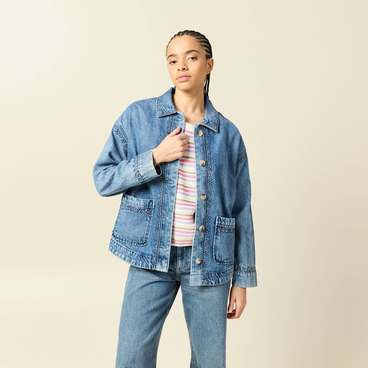 Surchemise en jeans manches longues denim dirty femme