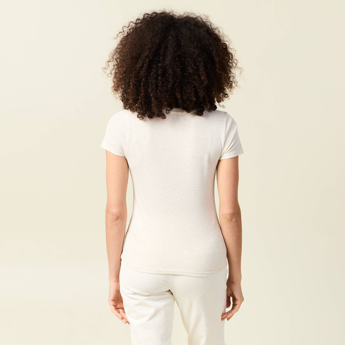 T-shirt cintré col rond manches courtes beige femme