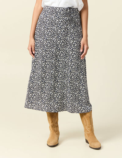 Jupe longue portefeuille bleu femme